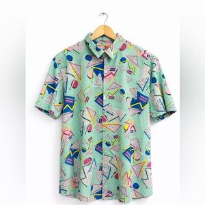 Oh Snap By Drill Clothing Men's Button Up Shirt Retro 90's Colorful Size Large